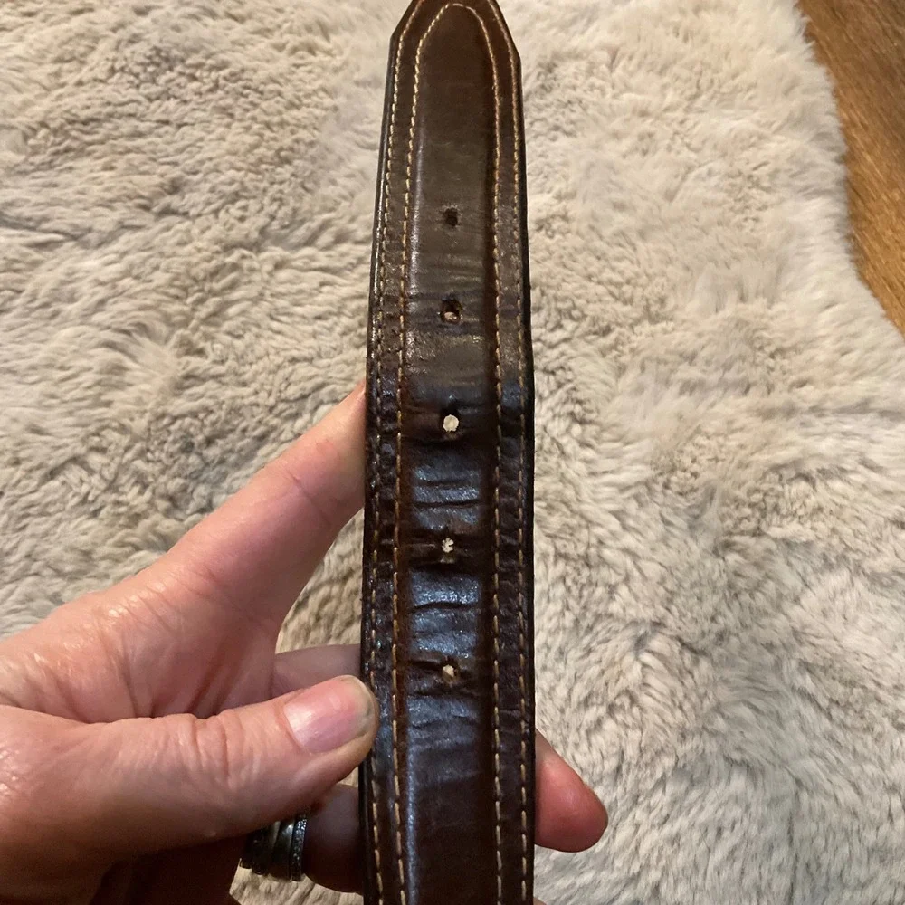 Eddie Bauer Belt Leather Brown Men Size‎ 38 Silver Buckle
